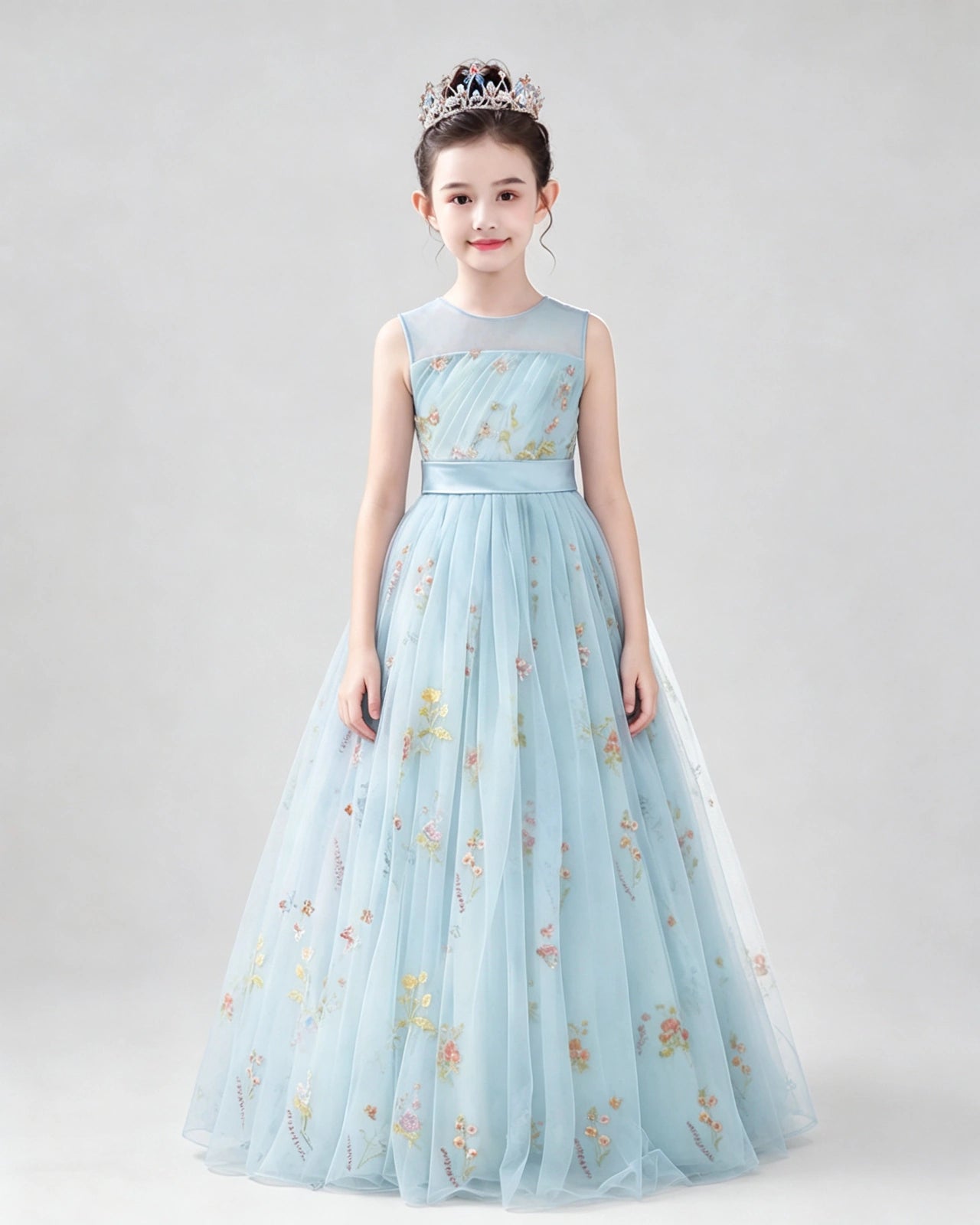 Dideyttawl Girls Formal Dress with Floral Embroidery and Illusion Tulle Skirt Image principale du produit