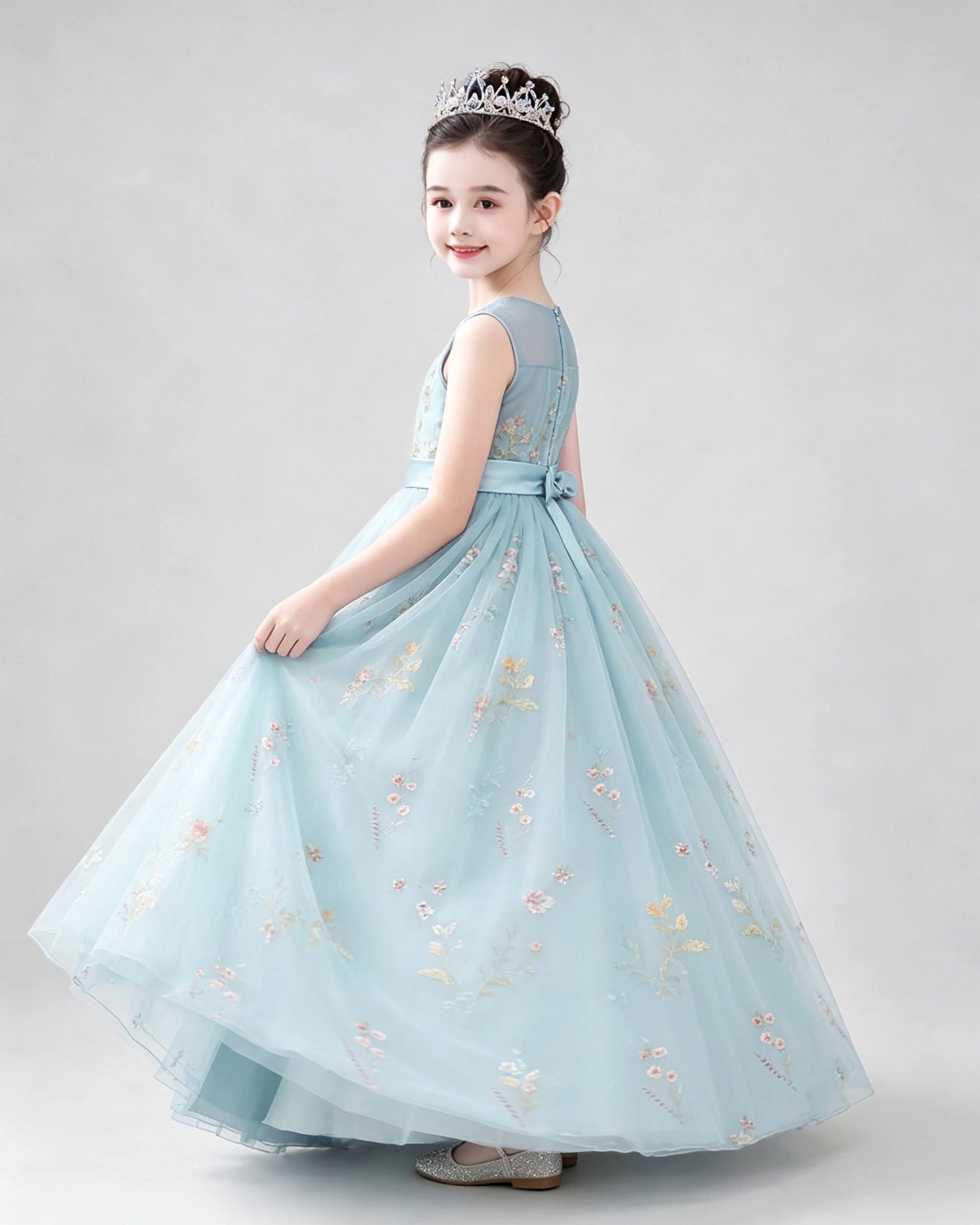Dideyttawl Girls Formal Dress with Floral Embroidery and Illusion Tulle Skirt Image secondaire du produit