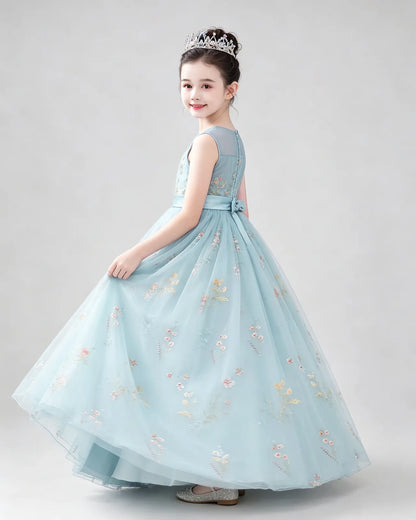 Baby Blue Tulle A-line Girls Formal Dress Side View