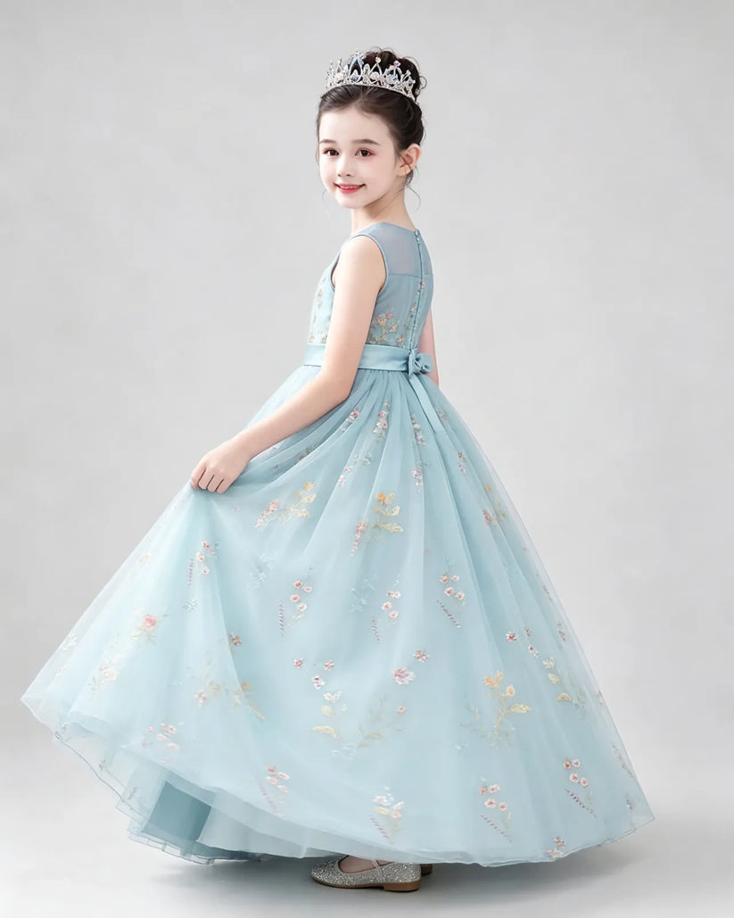 Baby Blue Tulle A-line Girls Formal Dress Side View