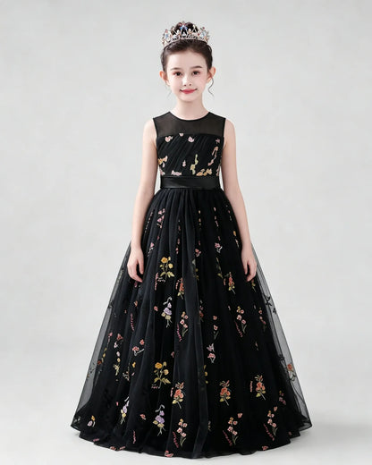 Black Tulle A-line Girls Formal Dress Front View