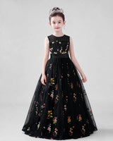 Black Tulle A-line Girls Formal Dress Front View