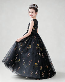 Dideyttawl Girls Formal Dress with Floral Embroidery and Illusion Tulle Skirt