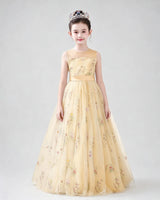 Champagne Tulle A-line Girls Formal Dress Back View