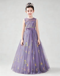 Dideyttawl Girls Formal Dress with Floral Embroidery and Illusion Tulle Skirt