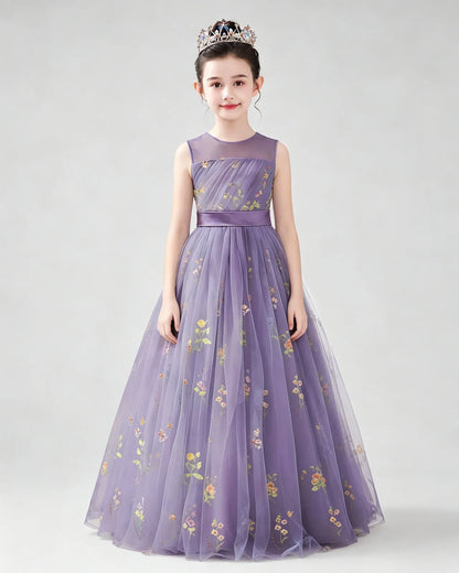 Lavender Tulle A-line Girls Formal Dress Back View