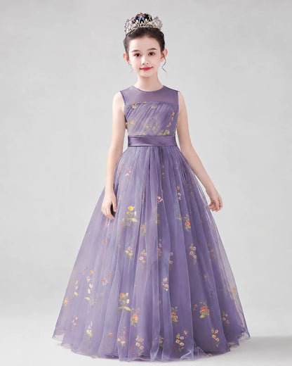 Lavender Tulle A-line Girls Formal Dress Front View