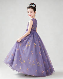 Dideyttawl Girls Formal Dress with Floral Embroidery and Illusion Tulle Skirt