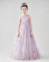 Dideyttawl Girls Formal Dress with Floral Embroidery and Illusion Tulle Skirt