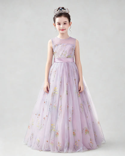Lilac Tulle A-line Girls Formal Dress Front View