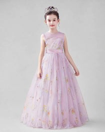 Dideyttawl Girls Formal Dress with Floral Embroidery and Illusion Tulle Skirt