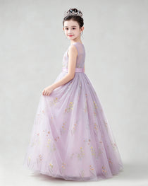 Dideyttawl Girls Formal Dress with Floral Embroidery and Illusion Tulle Skirt
