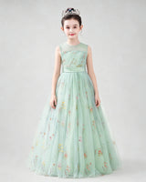 Mint Green Tulle A-line Girls Formal Dress Back View