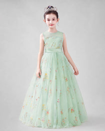 Dideyttawl Girls Formal Dress with Floral Embroidery and Illusion Tulle Skirt