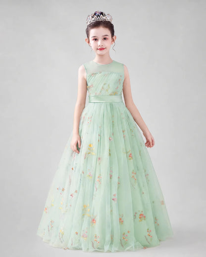 Mint Tulle A-line Girls Formal Dress Front View
