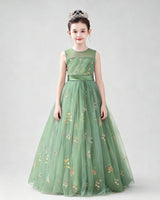 Sage Green Tulle A-line Girls Formal Dress Back View