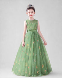 Dideyttawl Girls Formal Dress with Floral Embroidery and Illusion Tulle Skirt