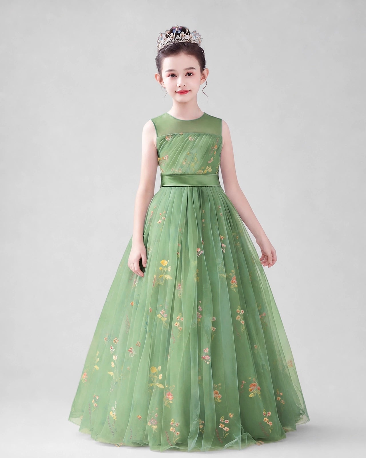 Dideyttawl Girls Formal Dress with Floral Embroidery and Illusion Tulle Skirt