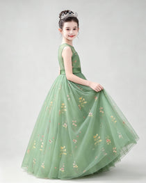 Dideyttawl Girls Formal Dress with Floral Embroidery and Illusion Tulle Skirt