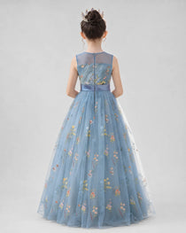 Dideyttawl Girls Formal Dress with Floral Embroidery and Illusion Tulle Skirt