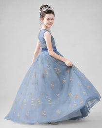 Dideyttawl Girls Formal Dress with Floral Embroidery and Illusion Tulle Skirt