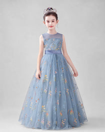 Dideyttawl Girls Formal Dress with Floral Embroidery and Illusion Tulle Skirt