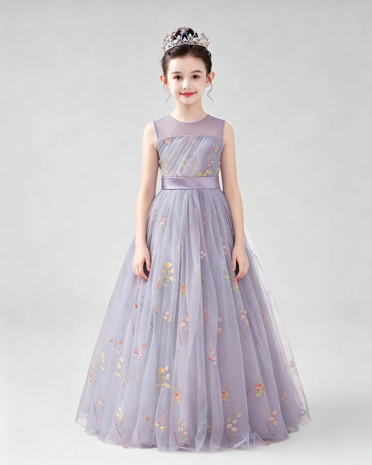 Violet Tulle A-line Girls Formal Dress Front View