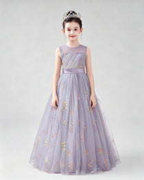 Dideyttawl Girls Formal Dress with Floral Embroidery and Illusion Tulle Skirt