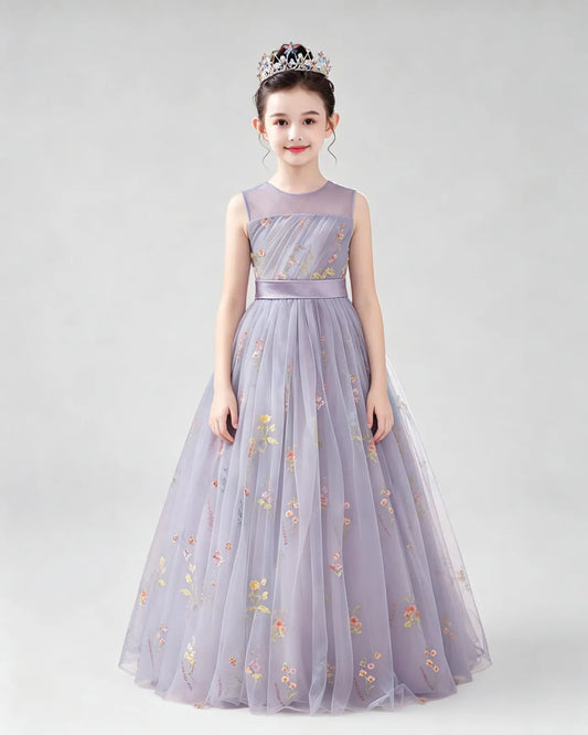 Purple Tulle A-line Girls Formal Dress Front View