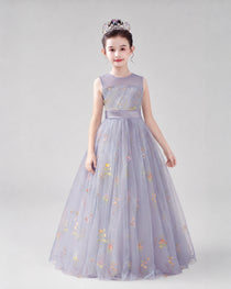 Dideyttawl Girls Formal Dress with Floral Embroidery and Illusion Tulle Skirt
