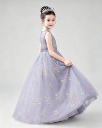 Dideyttawl Girls Formal Dress with Floral Embroidery and Illusion Tulle Skirt