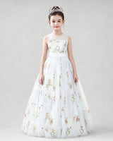White Tulle A-line Girls Formal Dress Back View