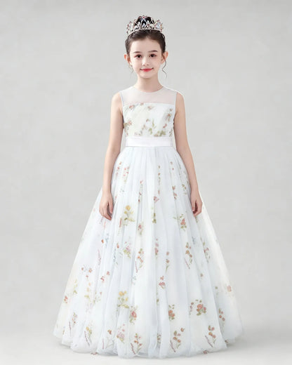 White Tulle A-line Girls Formal Dress Back View