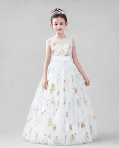 White Tulle A-line Girls Formal Dress Front View