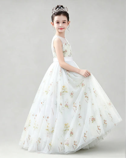 White Tulle A-line Girls Formal Dress Side View