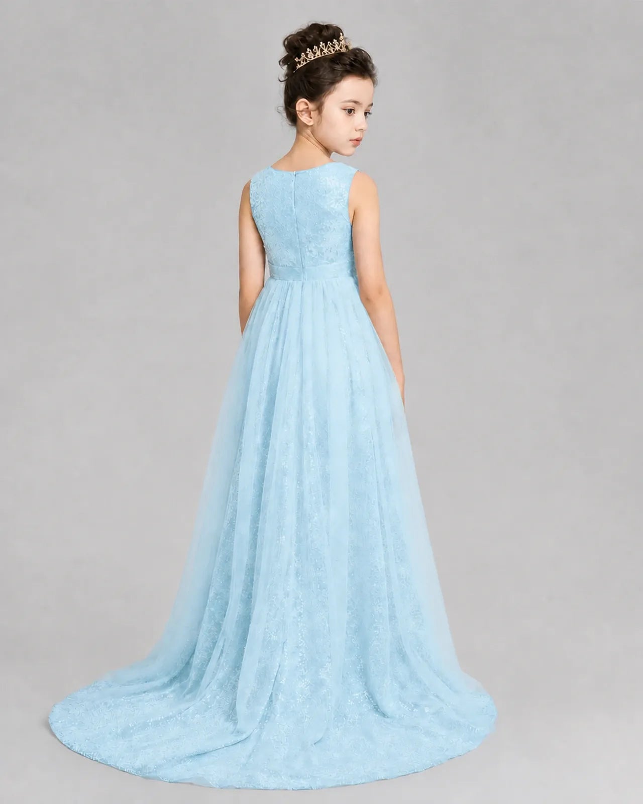 Baby Blue Tulle A-line Girls Formal Dress Back View