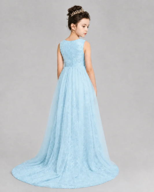 Baby Blue Tulle A-line Girls Formal Dress Back View