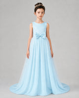 Baby Blue Tulle A-line Girls Formal Dress Front View