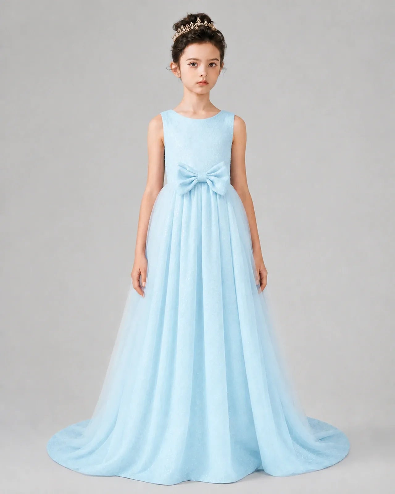 Baby Blue Tulle A-line Girls Formal Dress Front View