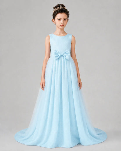 Baby Blue Tulle A-line Girls Formal Dress Front View