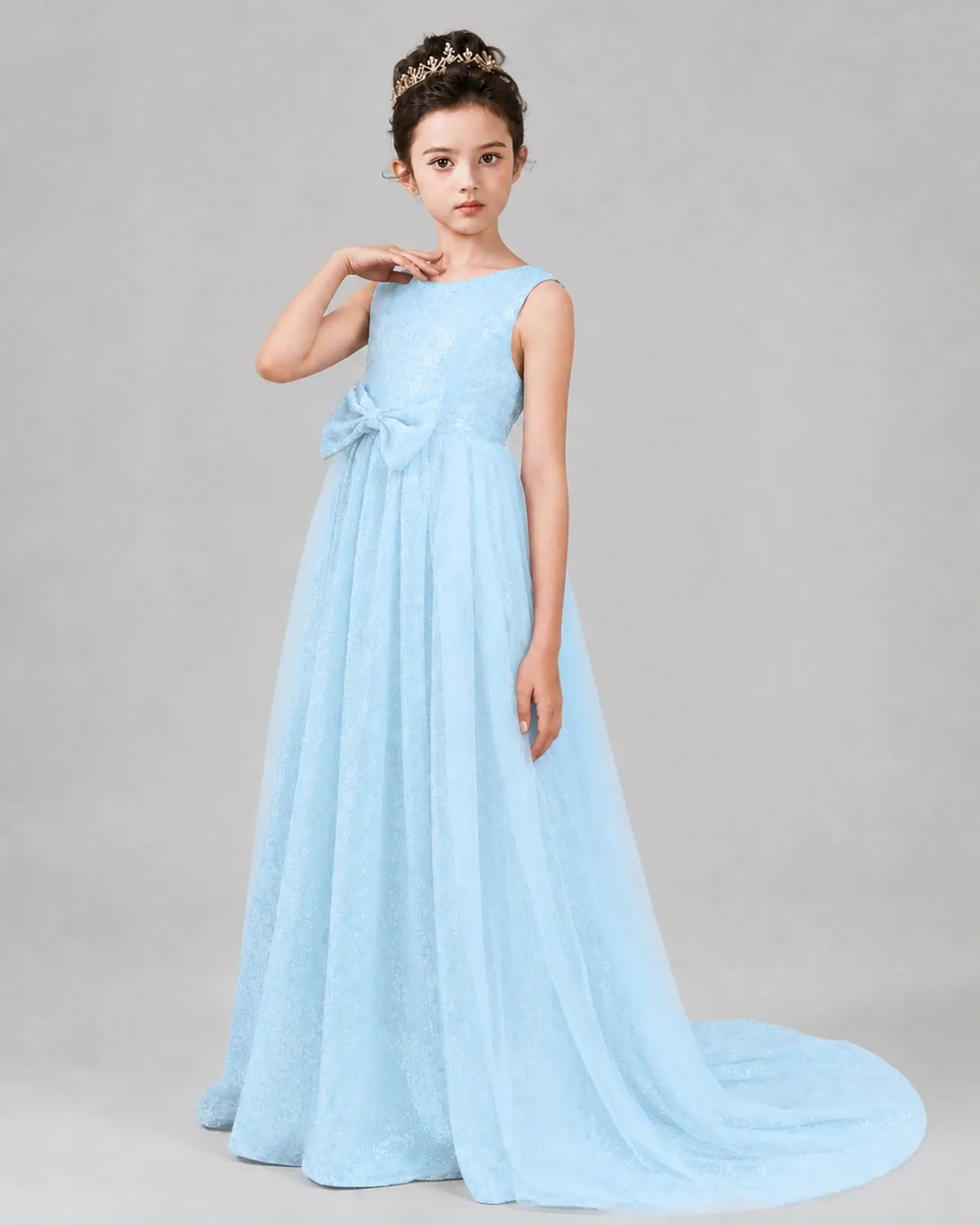 Baby Blue Tulle A-line Girls Formal Dress Side View