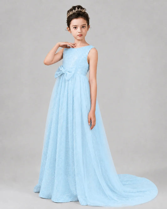 Baby Blue Tulle A-line Girls Formal Dress Side View
