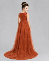 Burnt Orange Tulle A-line Girls Formal Dress Back View