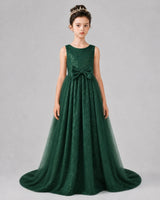 Dark Green Tulle A-line Girls Formal Dress Front View