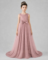 Dusty Rose Tulle A-line Girls Formal Dress Front View