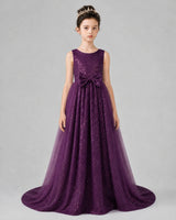 Grape Tulle A-line Girls Formal Dress Front View