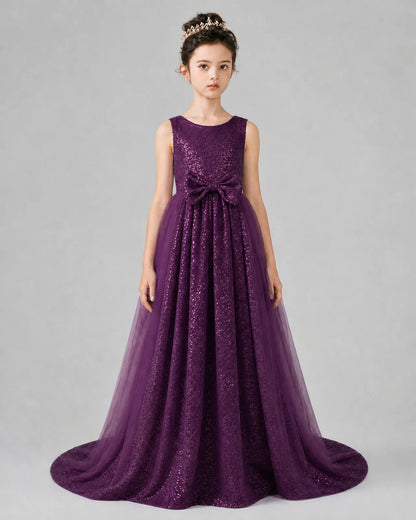 Grape Tulle A-line Girls Formal Dress Front View