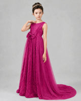 Hot Pink Tulle A-line Girls Formal Dress Front View