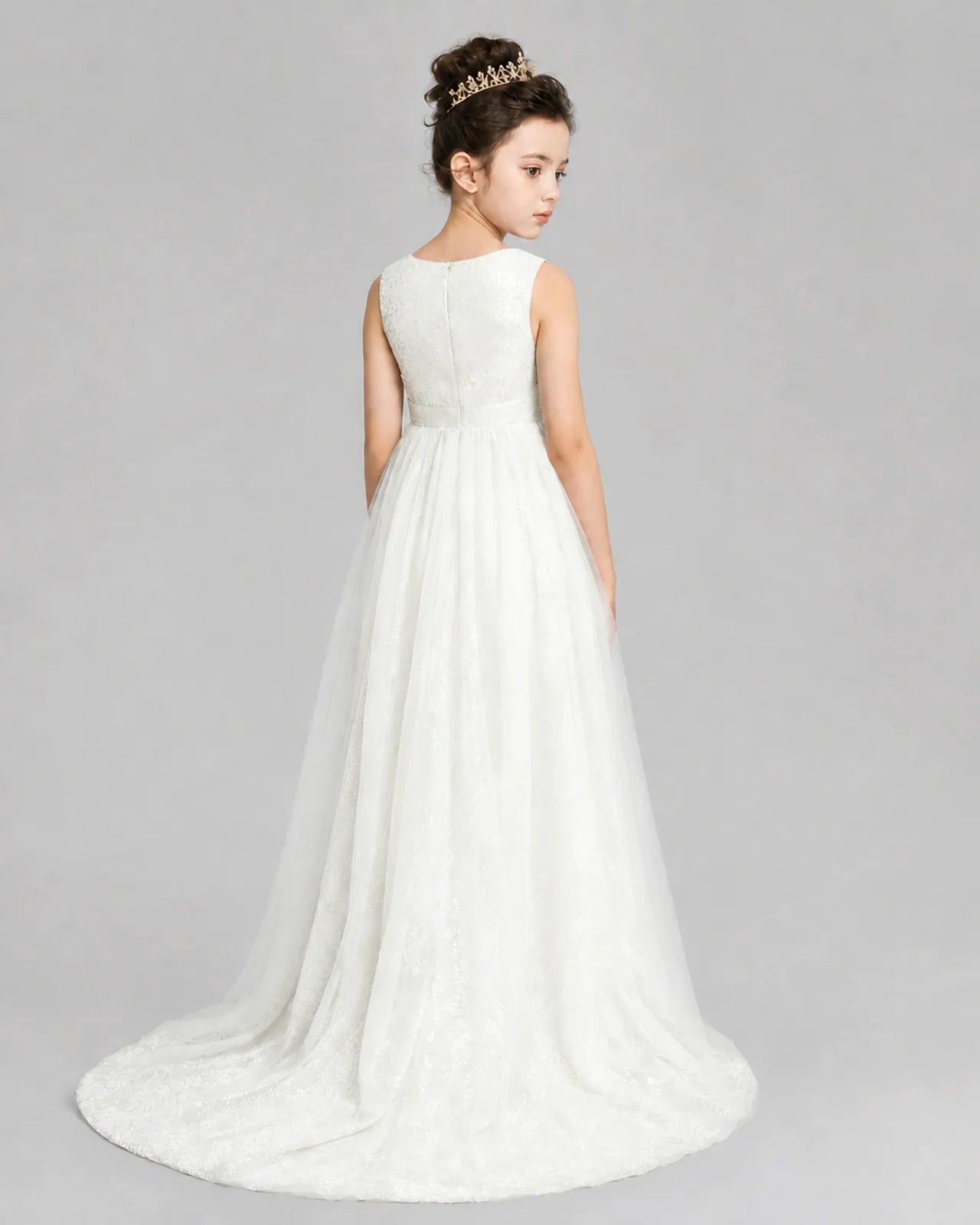 Ivory Tulle A-line Girls Formal Dress Back View