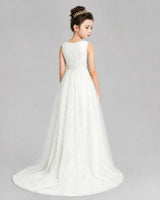 Ivory Tulle A-line Girls Formal Dress Back View